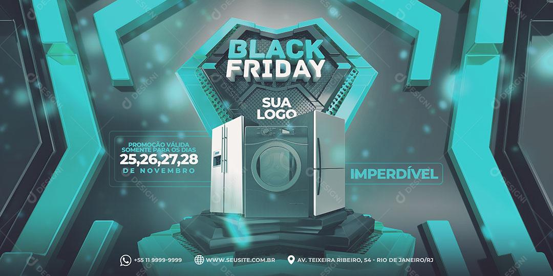 Post Banner Black Friday Azul Produtos Eletrodomésticos Social Media PSD
