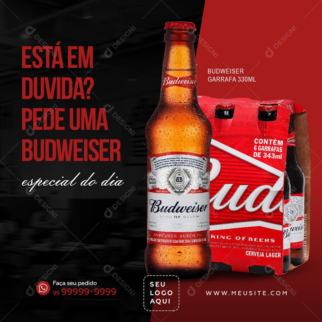 Pede Uma Cerveja Budweiser Bares Social Media PSD Editável Cerveja