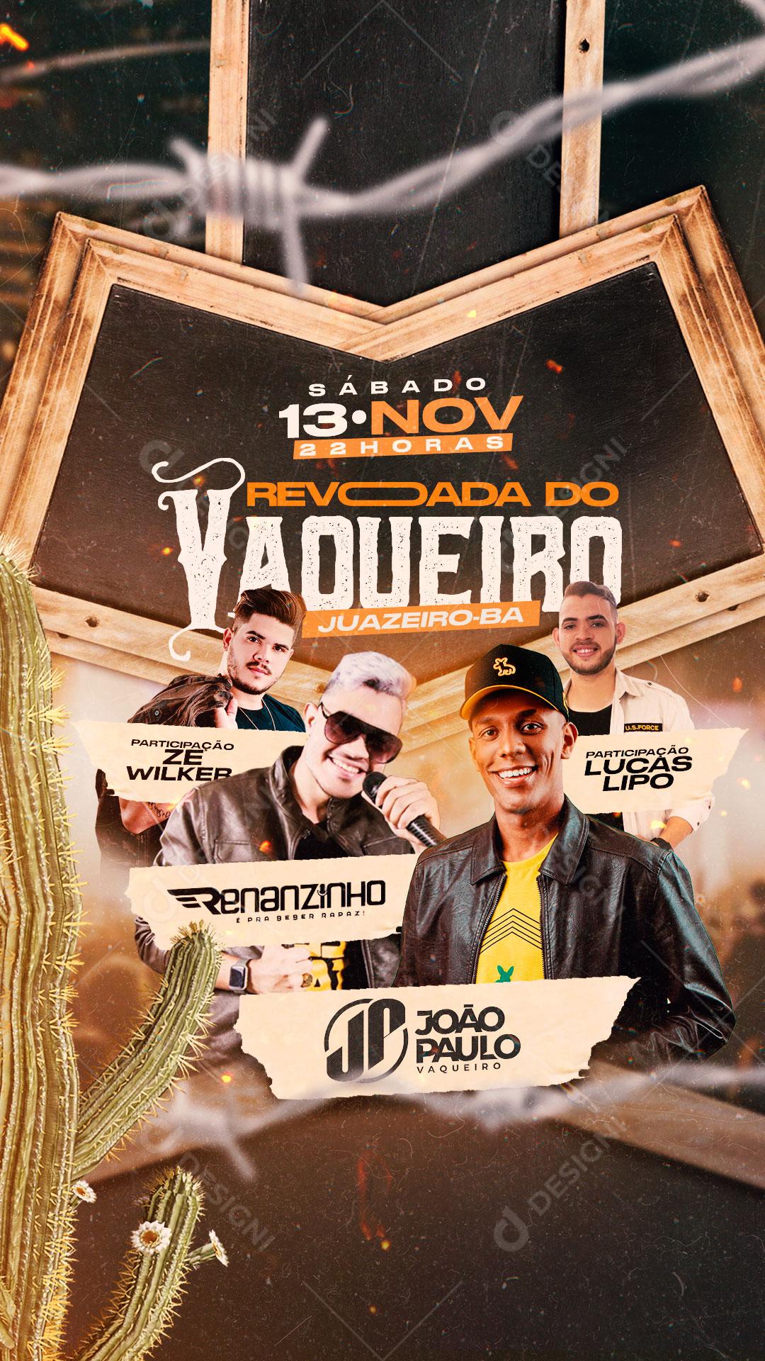 Flyer Story Show Evento Revoada do Vaqueiro Artistas Cantores Social Media PSD
