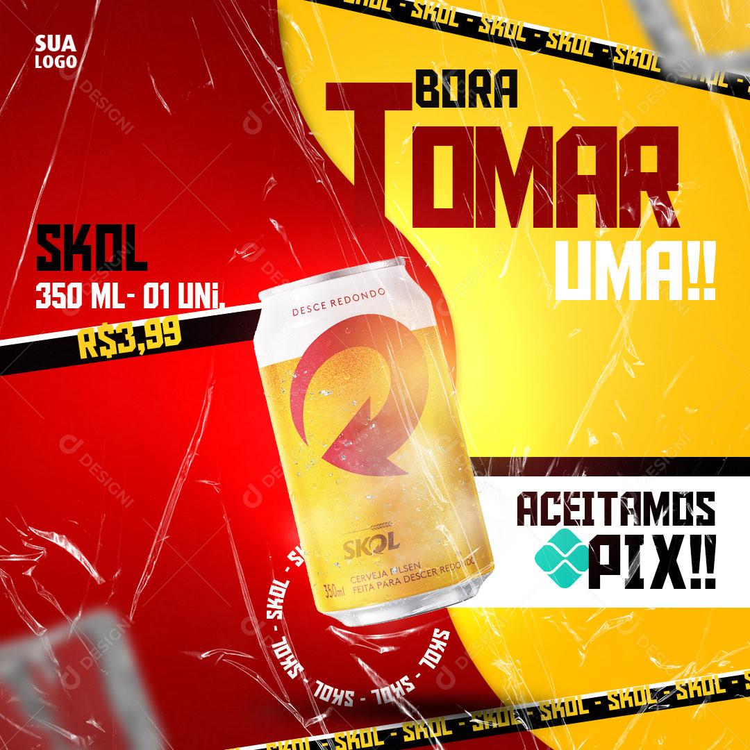 Post Feed Distribuidora Bora Tomar Uma Hoje Cerveja Skol Social Media PSD Editável