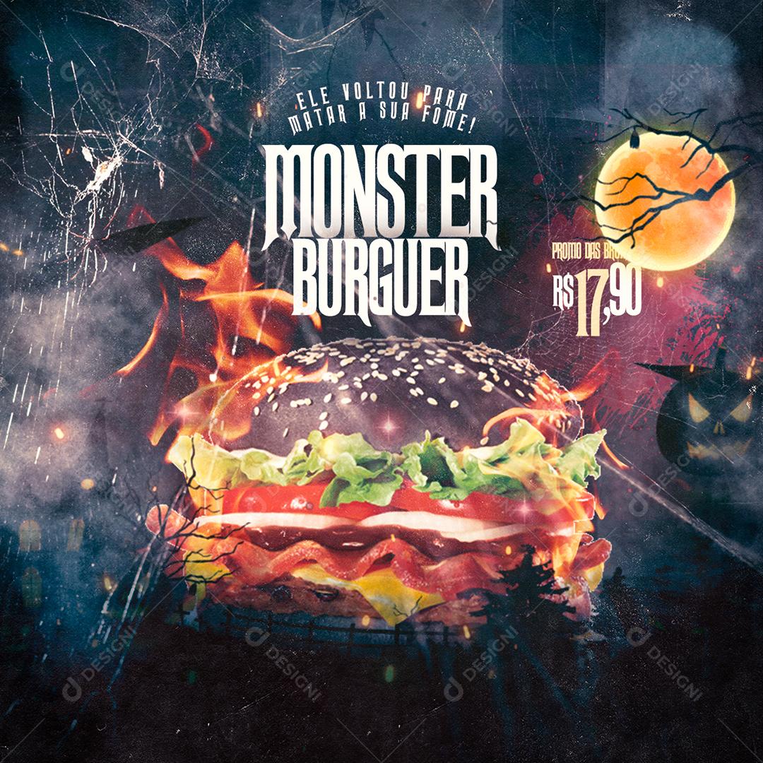 Halloween Monster Burguer Social Media PSD Editável