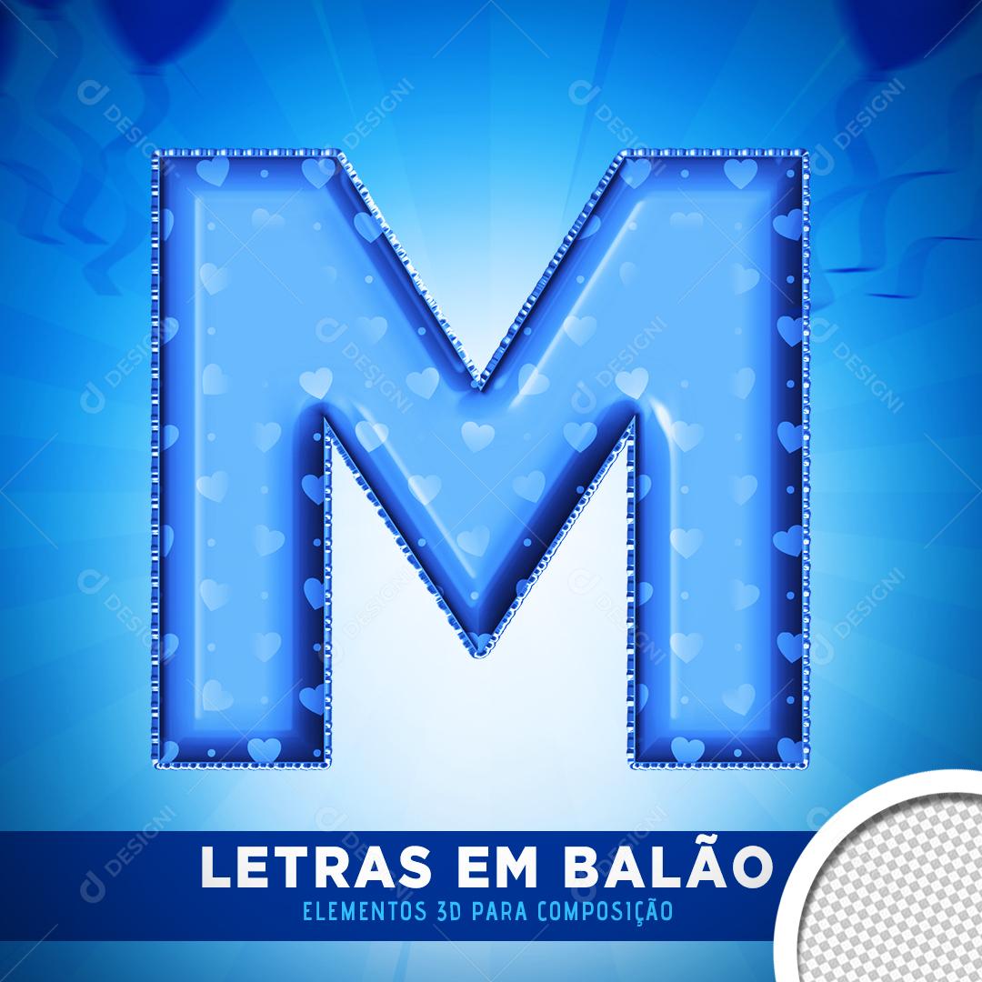 Elemento 3D Para Composição Balão Letra M Azul