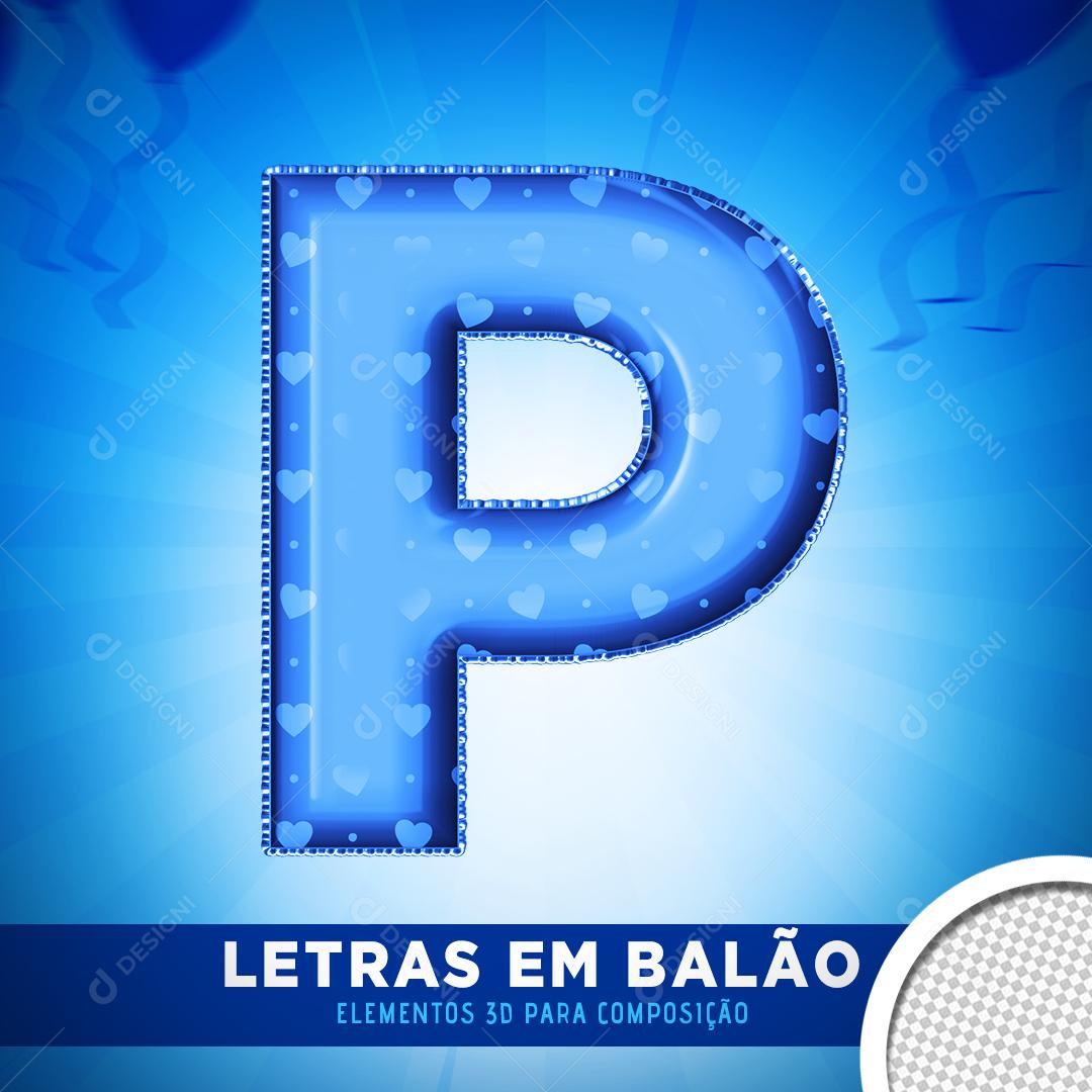 Elemento 3D Para Composição Balão Letra P Azul