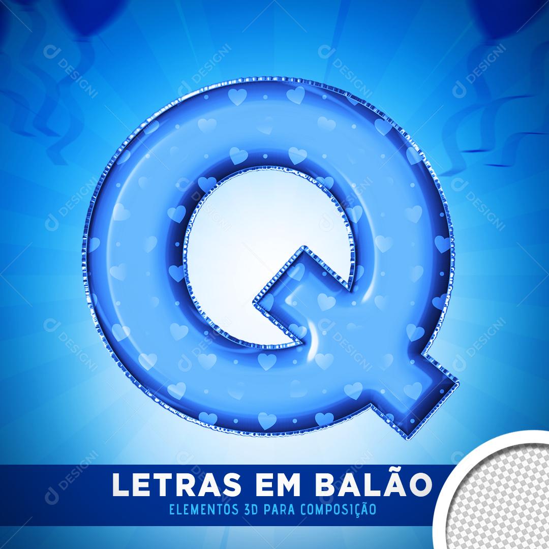 Elemento 3D Para Composição Balão Letra Q Azul