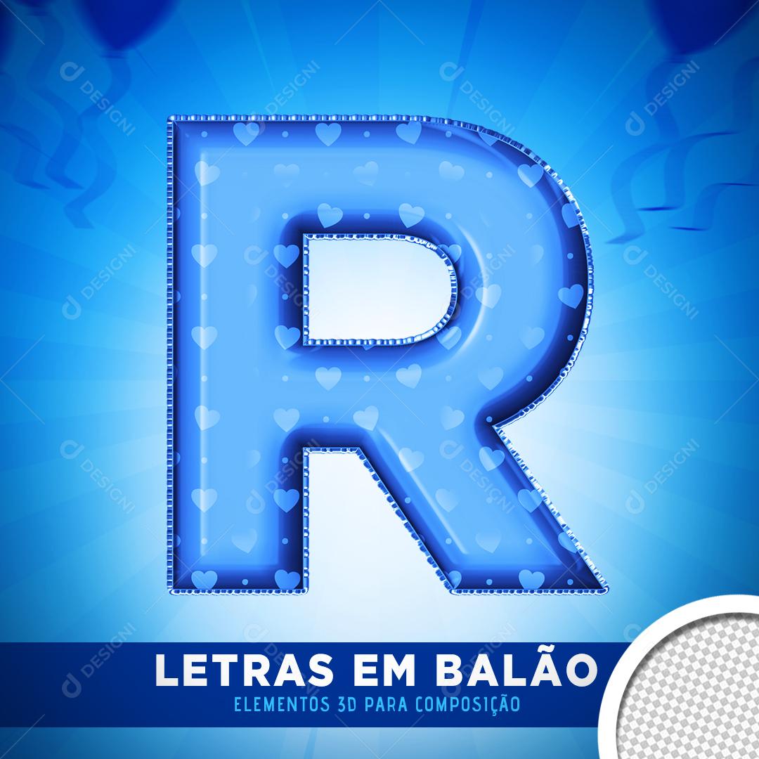 Elemento 3D Para Composição Balão Letra R Azul