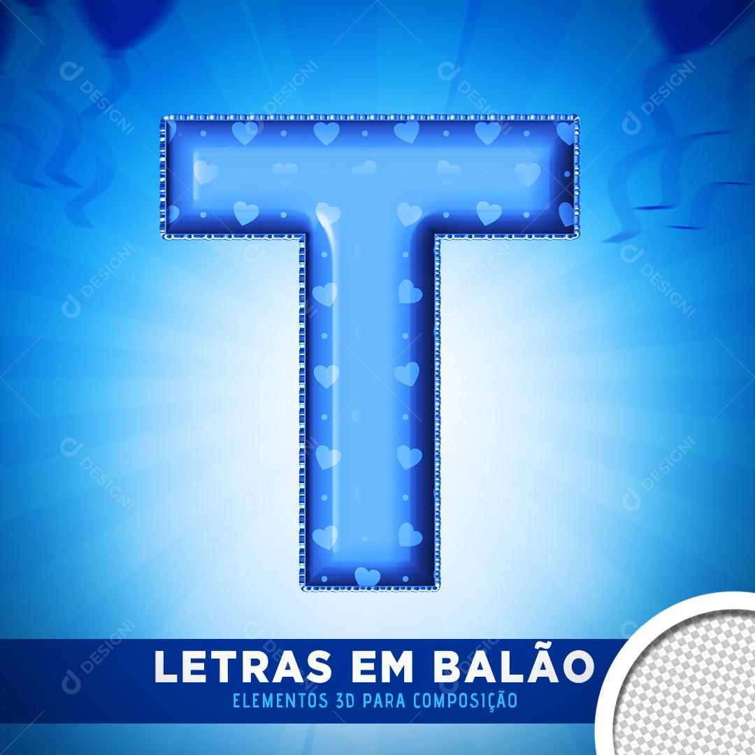 Elemento 3D Para Composição Balão Letra T Azul