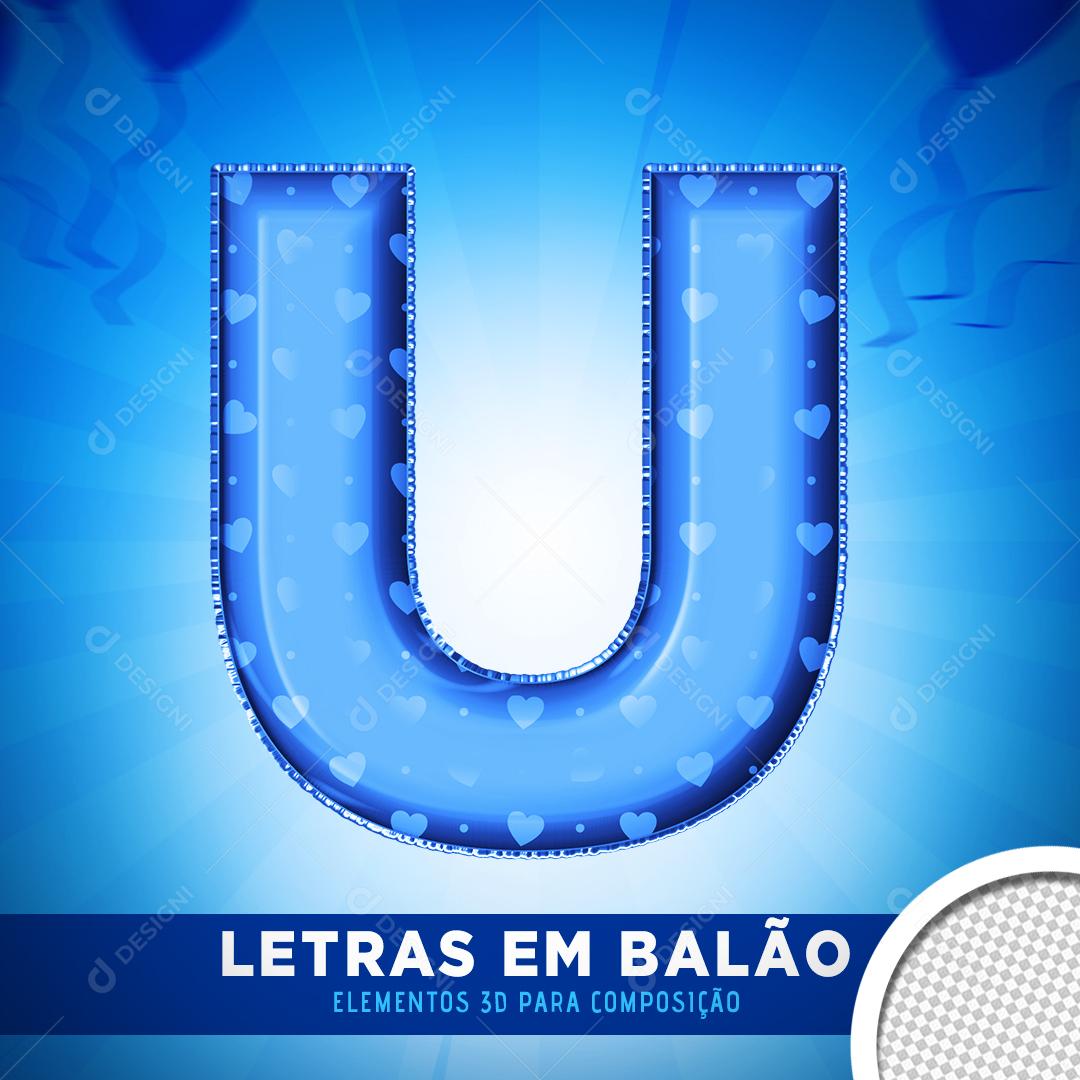 Elemento 3D Para Composição Balão Letra U Azul