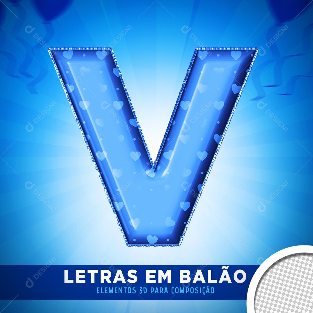 Elemento 3D Para Composição Balão Letra V Azul