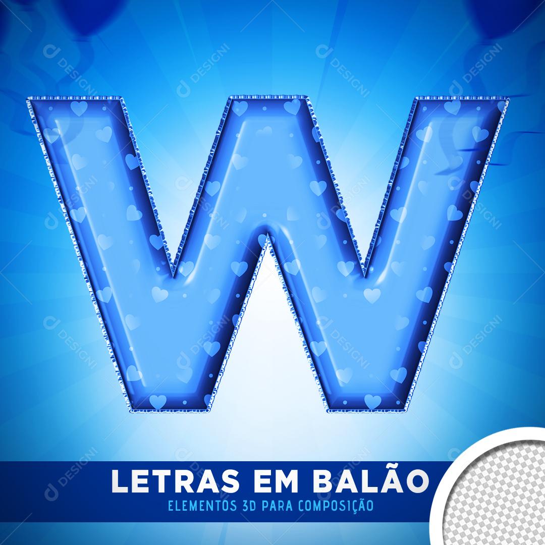 3D Element For Compositing Balloon Letter W Blue