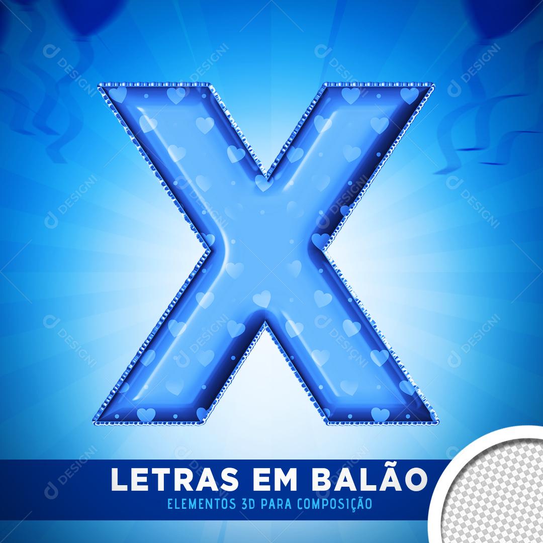 Elemento 3D Para Composição Balão Letra X Azul