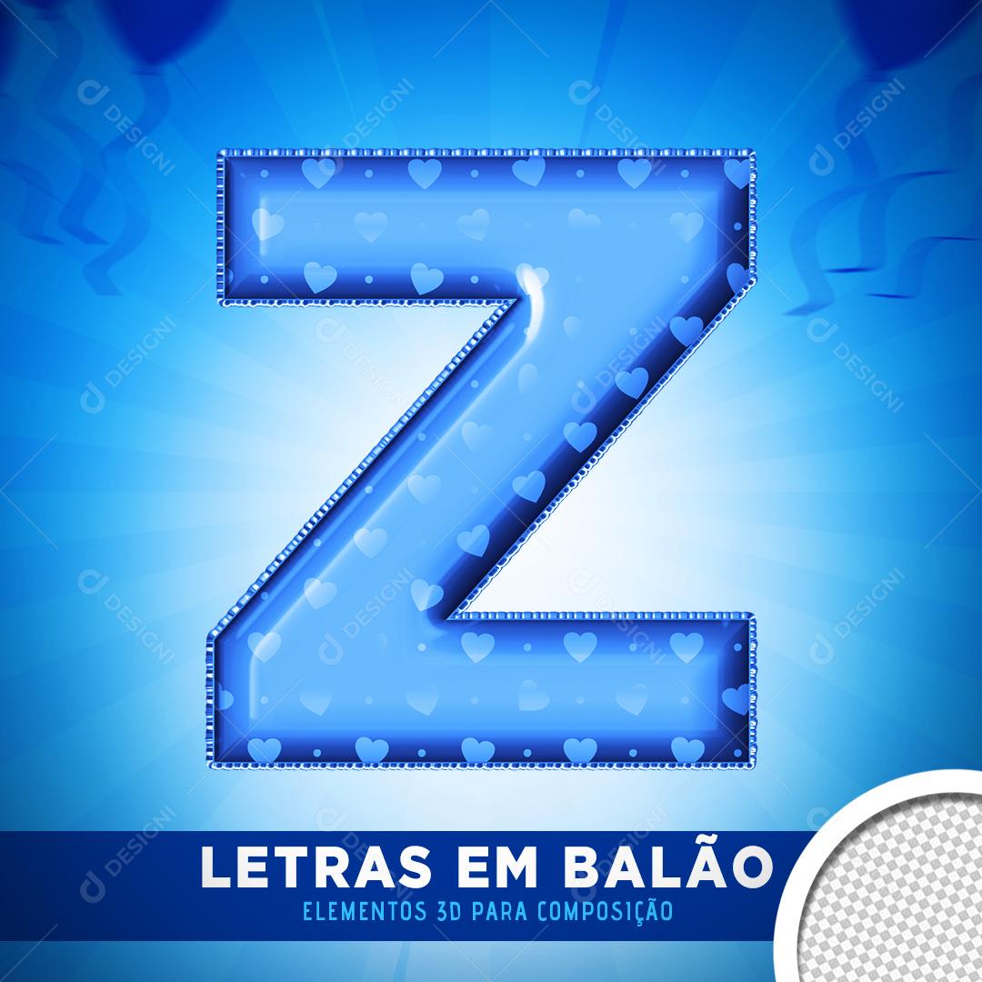Elemento 3D Para Composição Balão Letra Z Azul