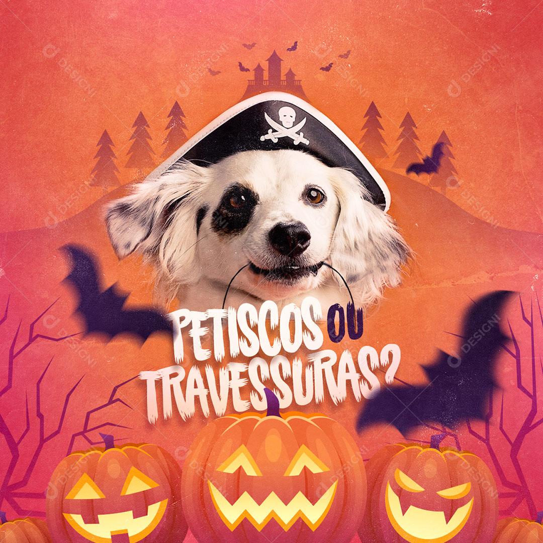 Post Feed Pet Shop Halloween Petiscos ou Travessura Social Media PSD Editável