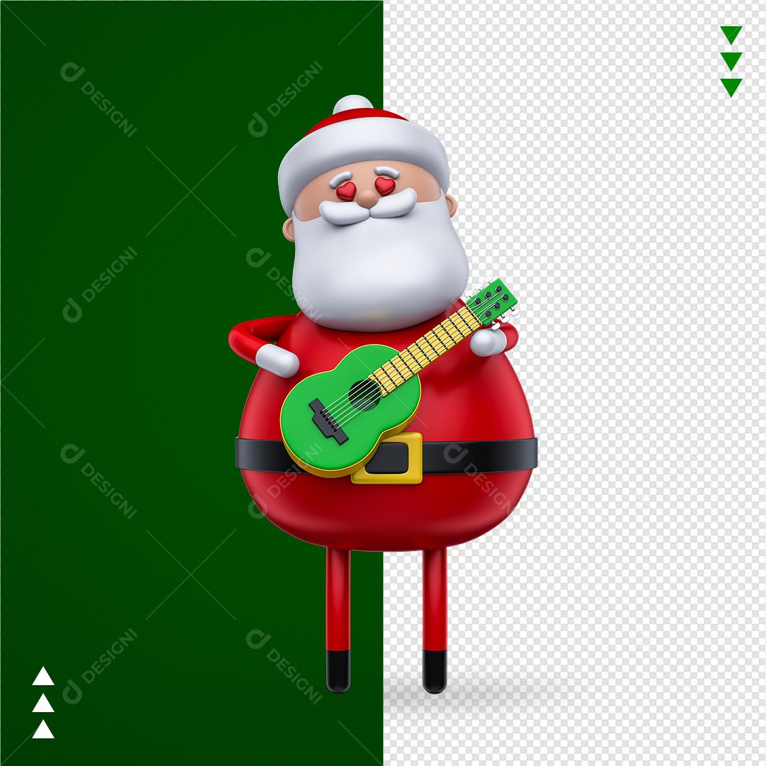 Papai Noel  Tocando Violão Elemento 3D Natalino PNG Transparente