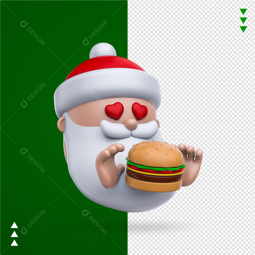 Papai Noel Pegando Hambúrguer Elemento 3D Natalino Para Composição PNG Transparente