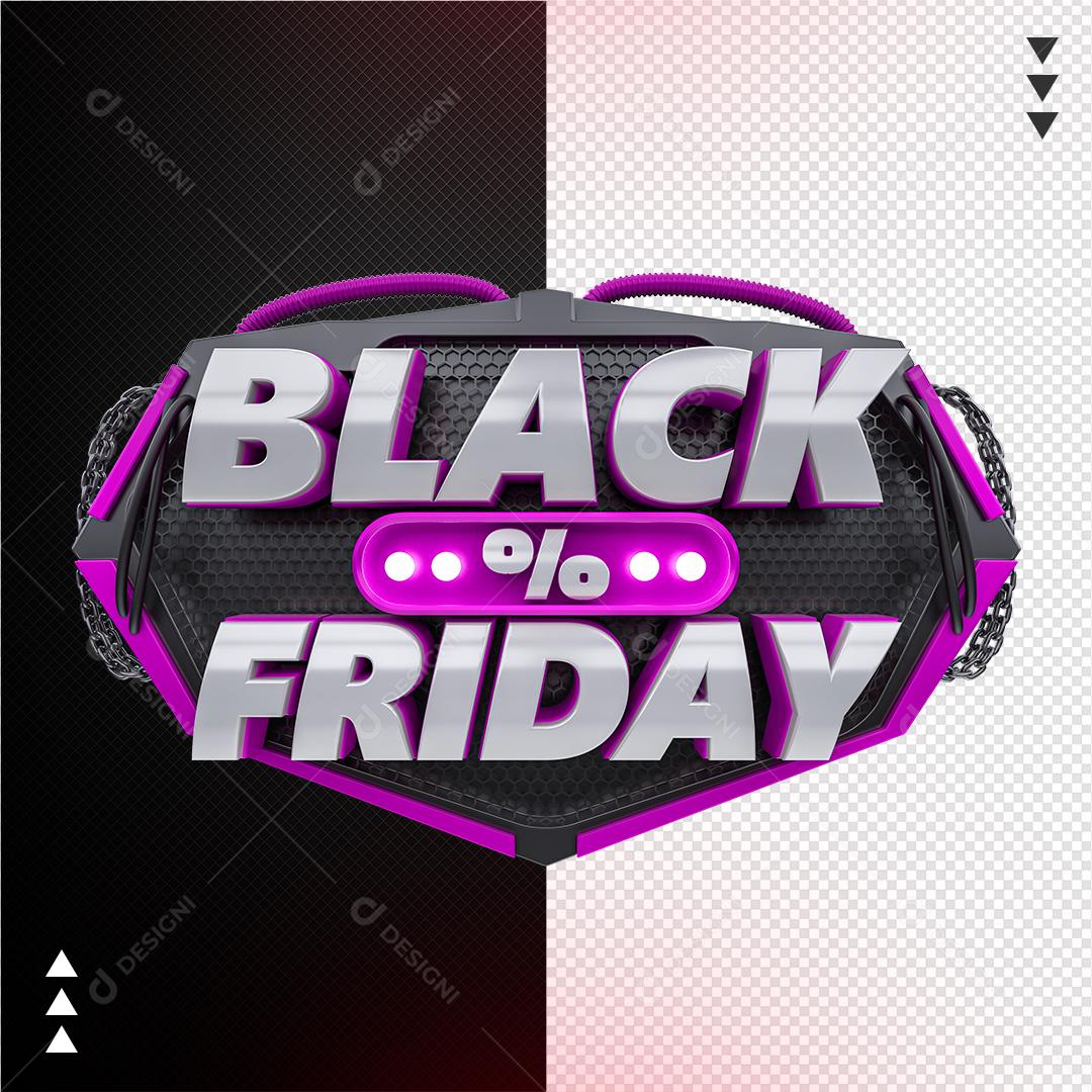Black Friday Selo 3D Roxo Para Composição PNG Transparente Sem Fundo