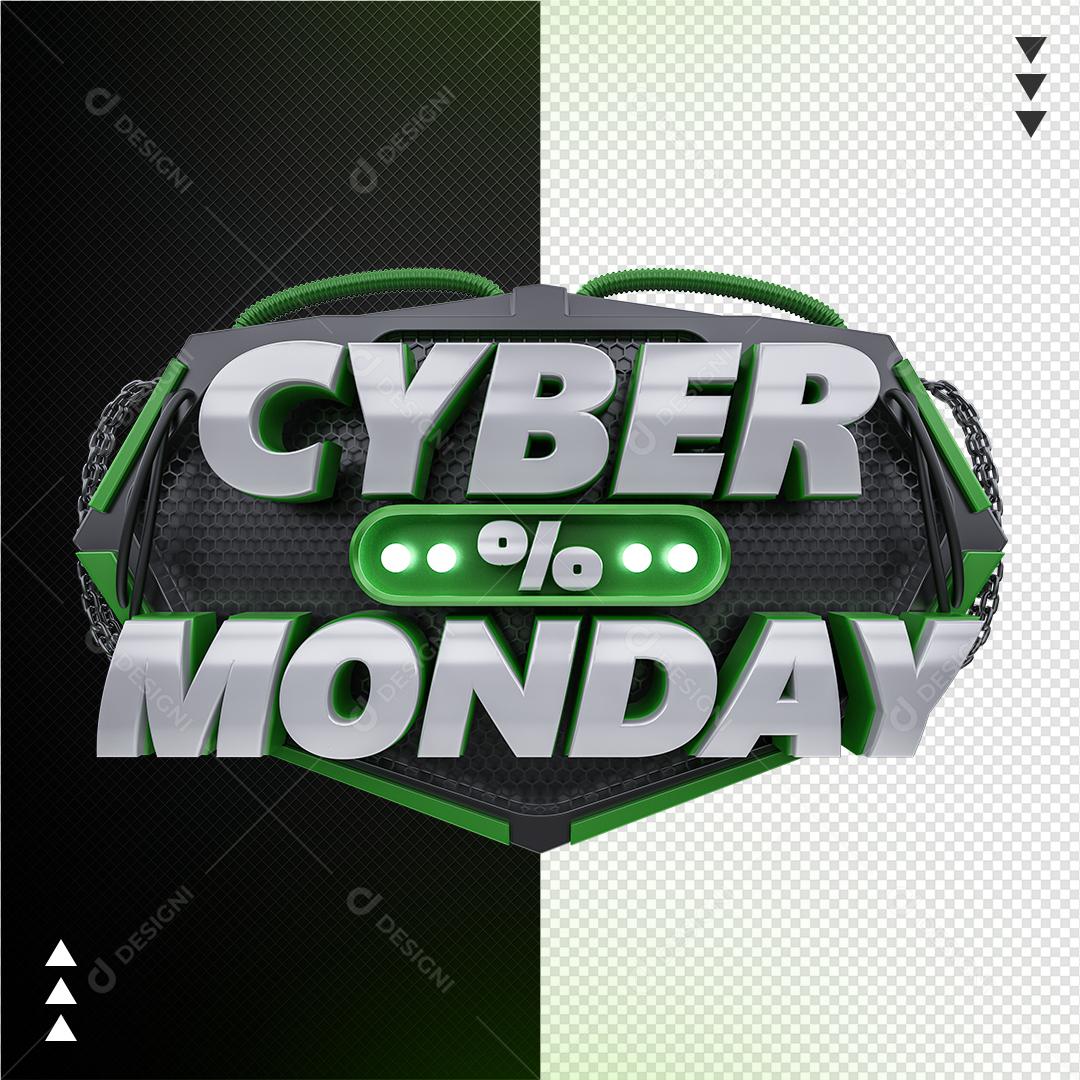 Cyber Monday Selo 3D Verde Para Composição PNG Transparente Sem Fundo
