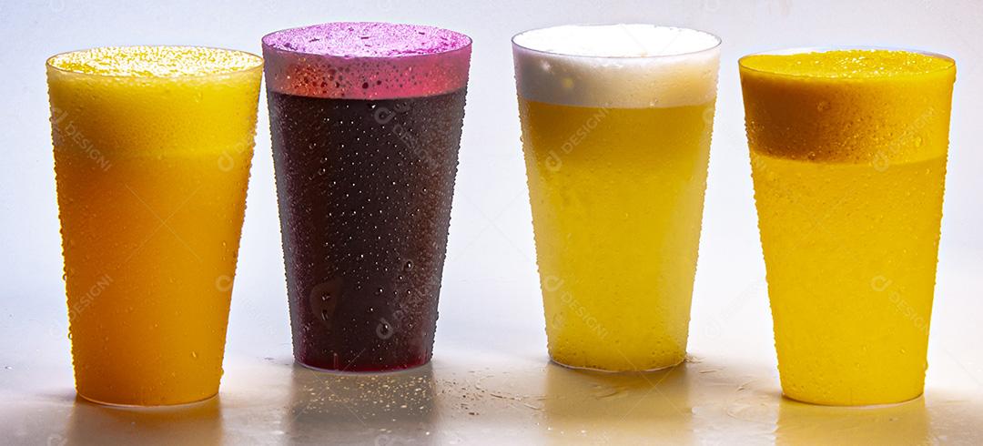 Suco de Uva, Suco de Laranja, Suco de Abacaxi e Suco de Maracujá, Fresco e Gelado