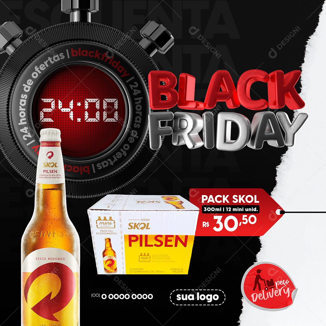 Black Friday Pack de Cerveja Skol Social Media PSD Editável