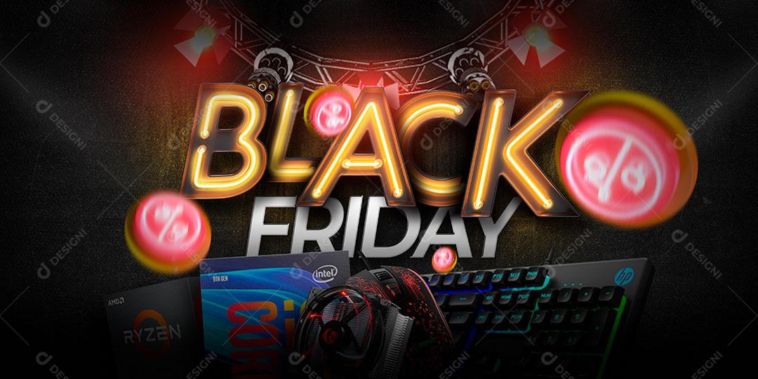 Post Banner Black Friday Neon Produtos Eletrônicos Social Media PSD Editável
