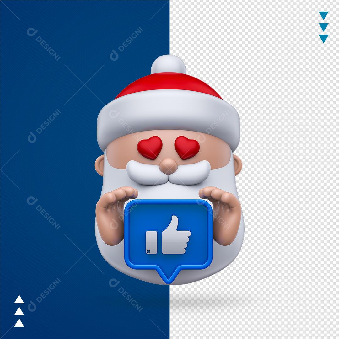 Elemento 3D PNG Para Composição Papai Noel Com Like Na Mão