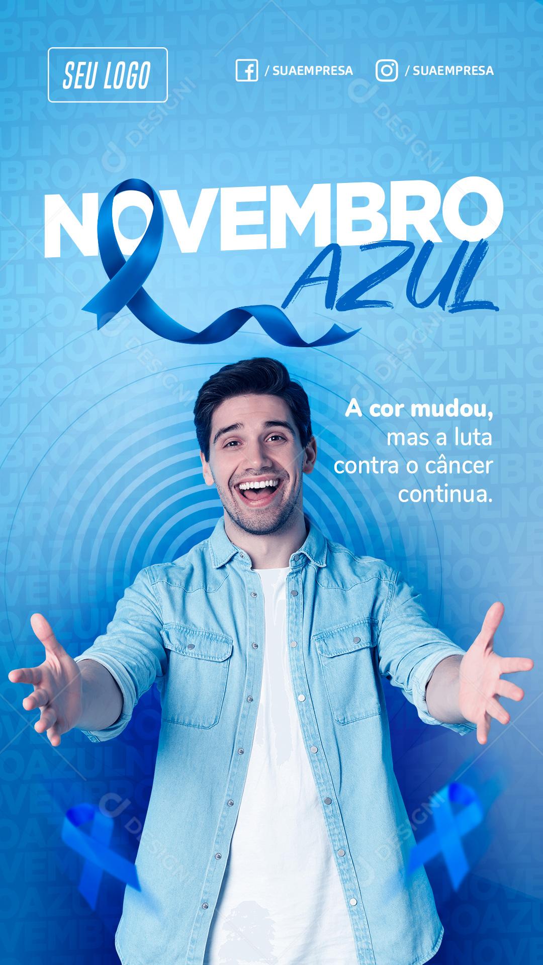 Novembro Azul A Cor Mudou Mas A Luta Contra o Câncer Continua Social Media PSD Editável