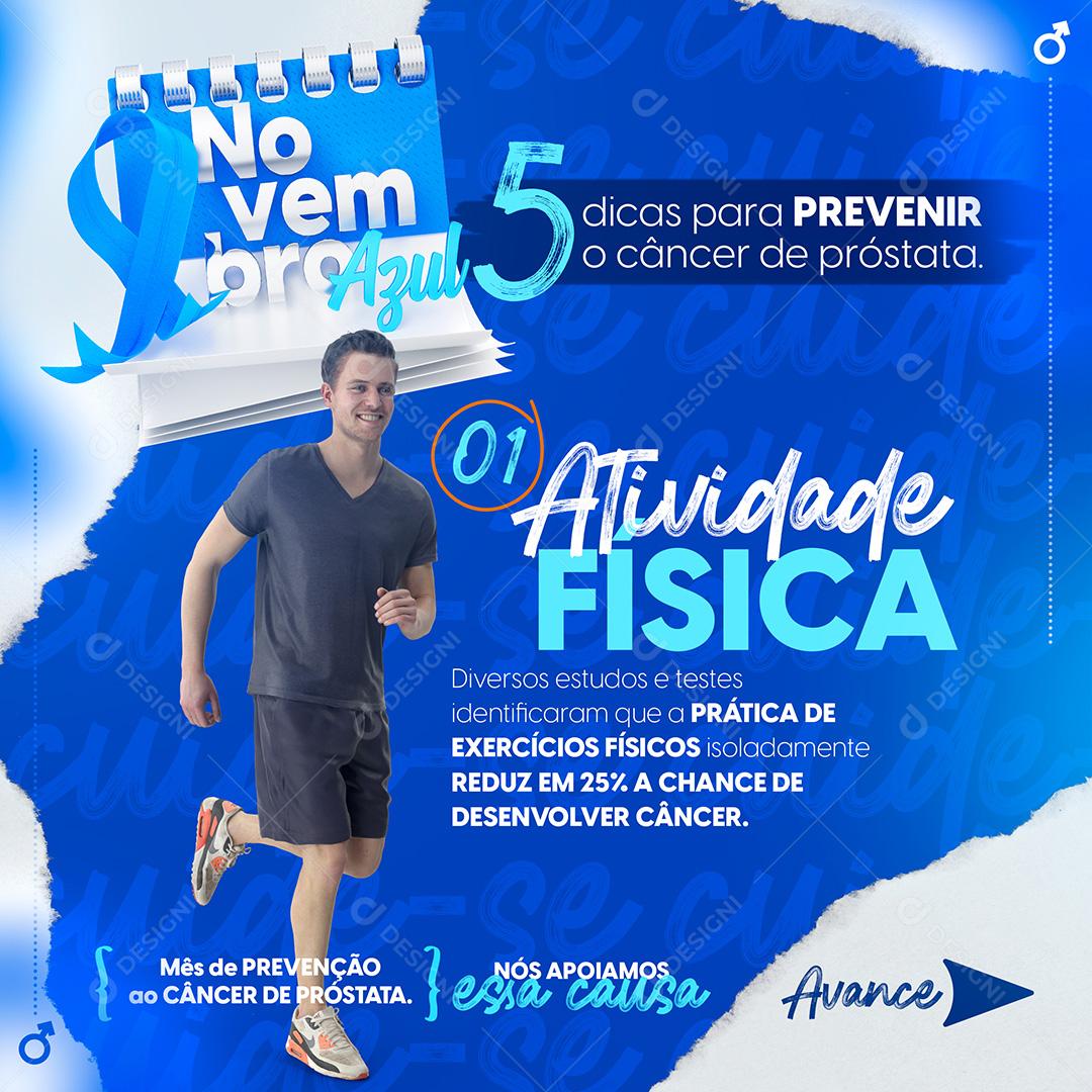Novembro Azul Atividade Física Câncer de Próstata Social Media PSD Editável
