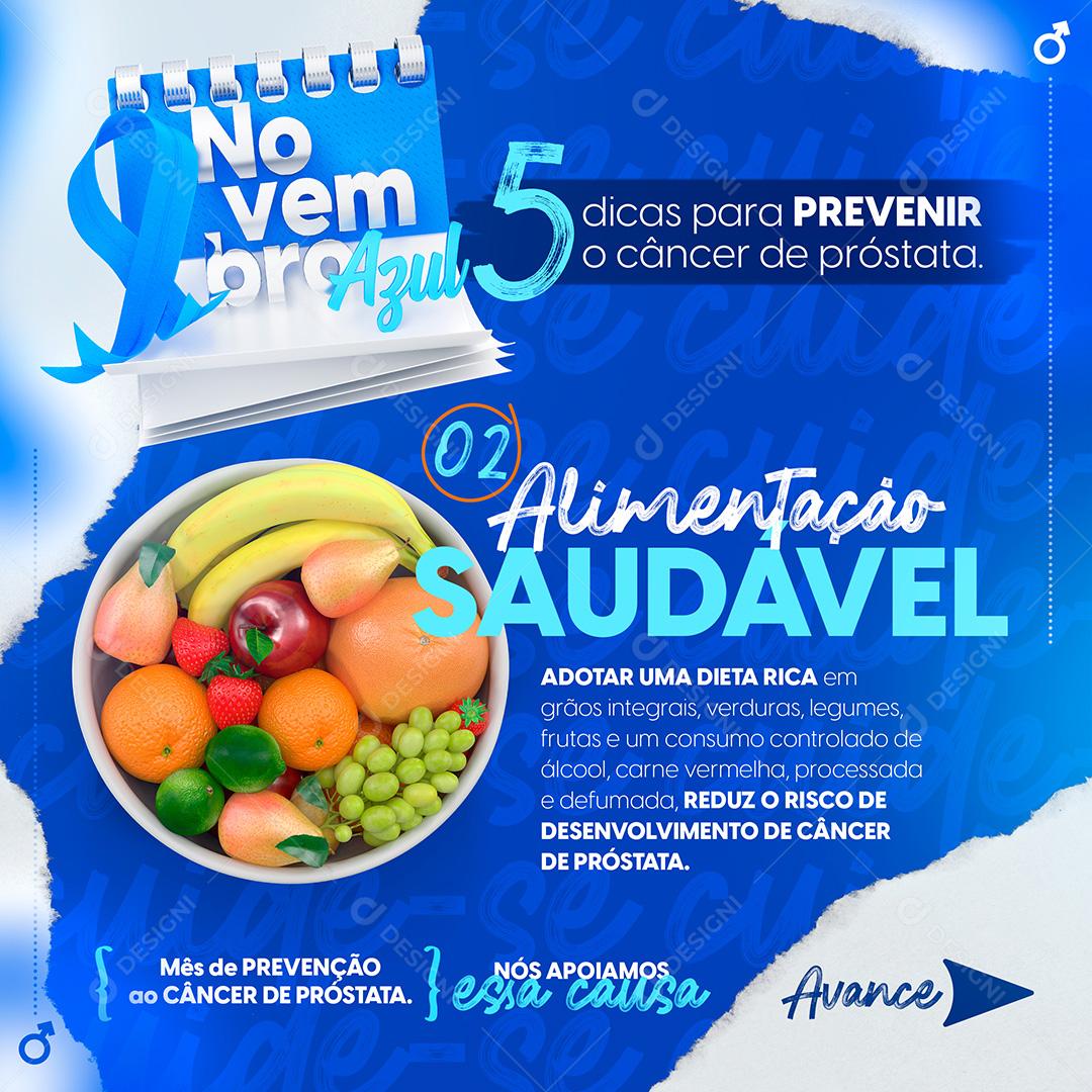 Novembro Azul Alimentação Saudável Câncer de Próstata Social Media PSD Editável