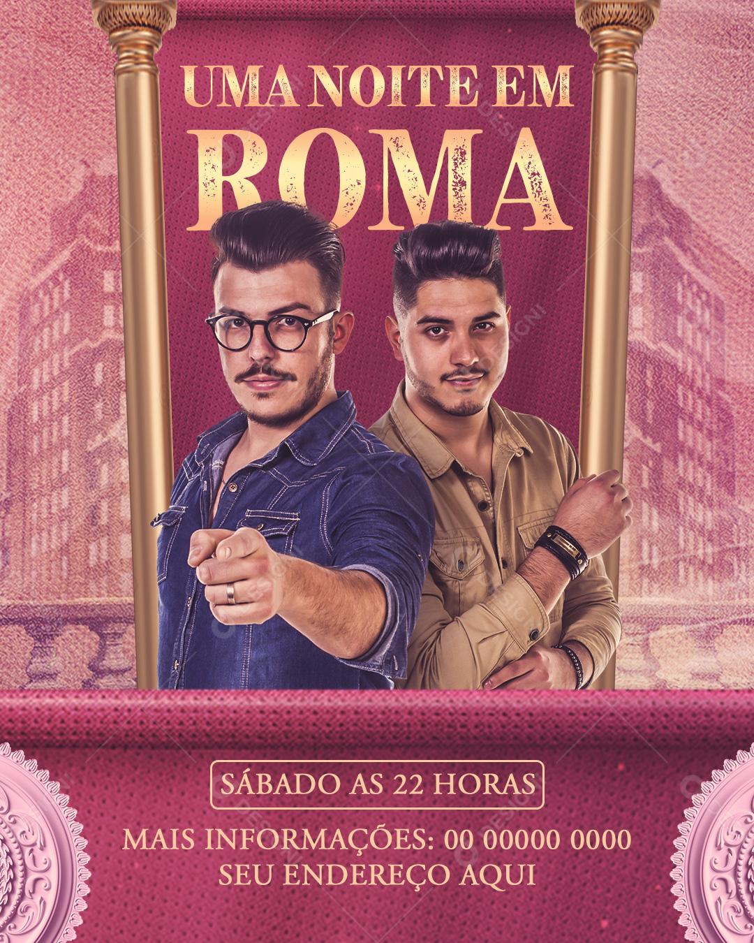 Feed Flayer Uma Noite Em Roma Social Media PSD Editável