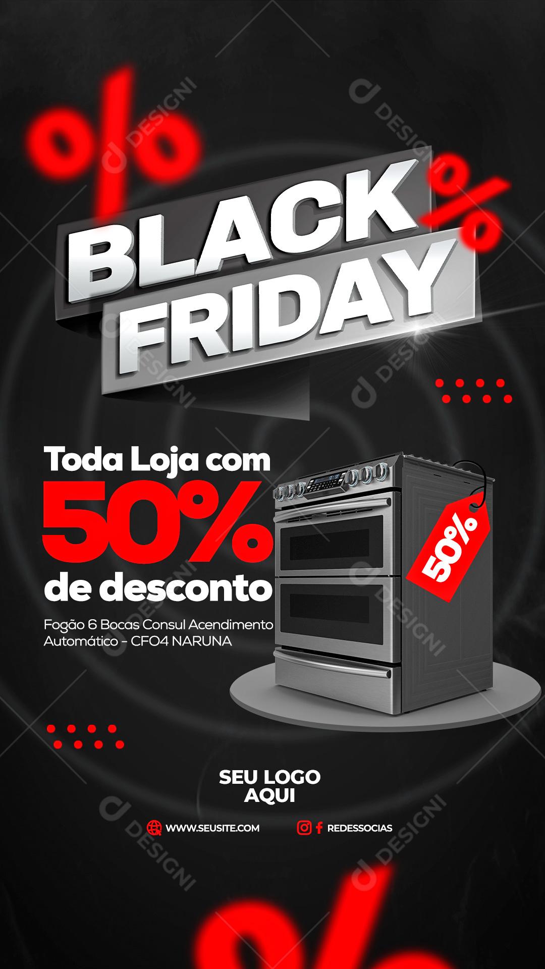 Black Friday Toda Loja Com 50% De Desconto Social Media PSD Editável