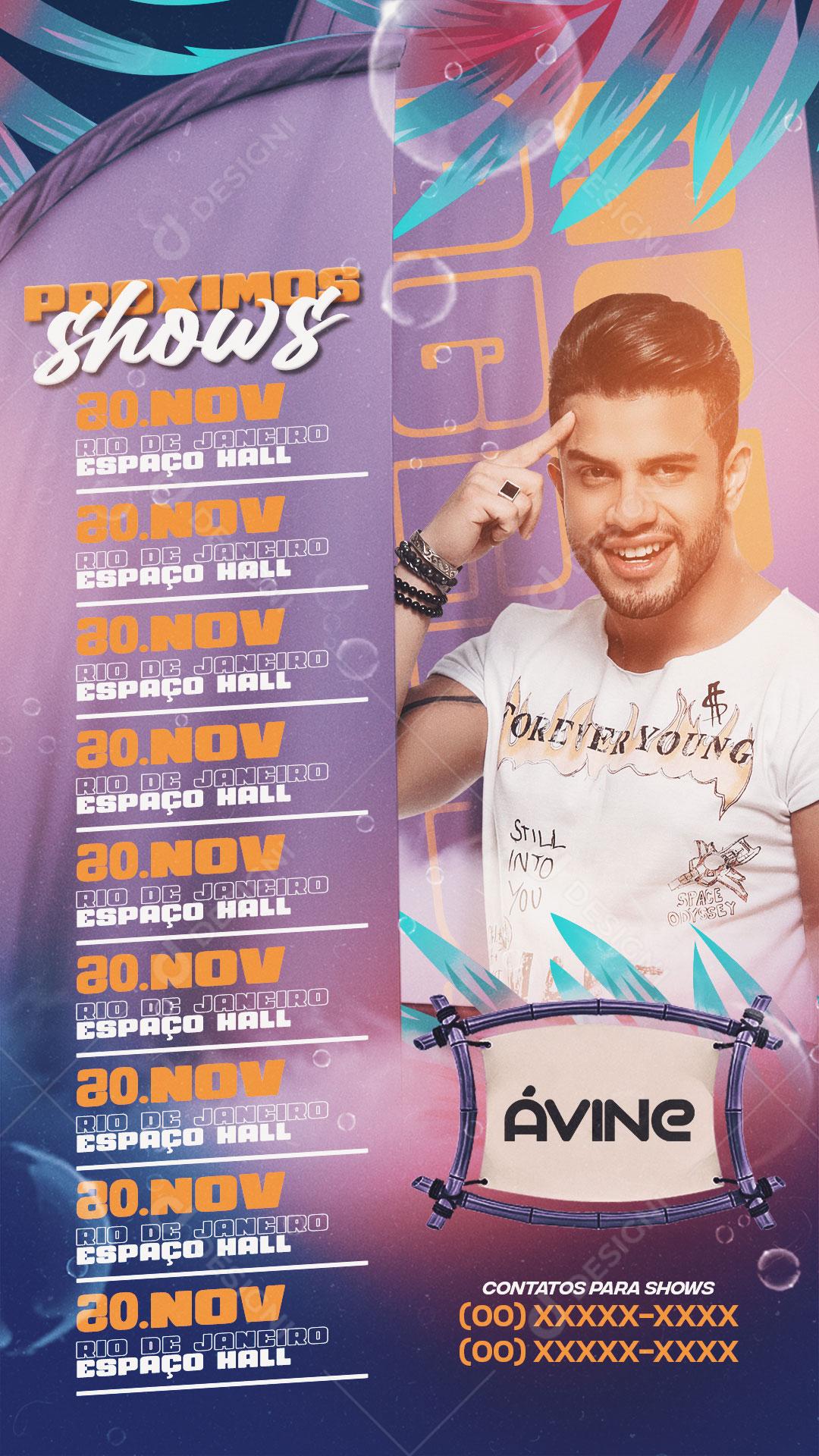 Flyer Story Agenda Semanal Cantor Ávine Social Media PSD Editável