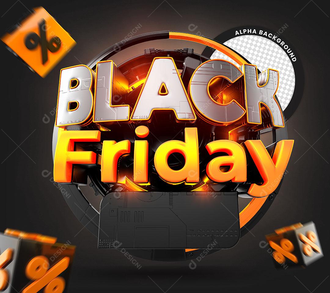 Black Friday Selo 3D Luzes Laranja Para Composição PSD Editável