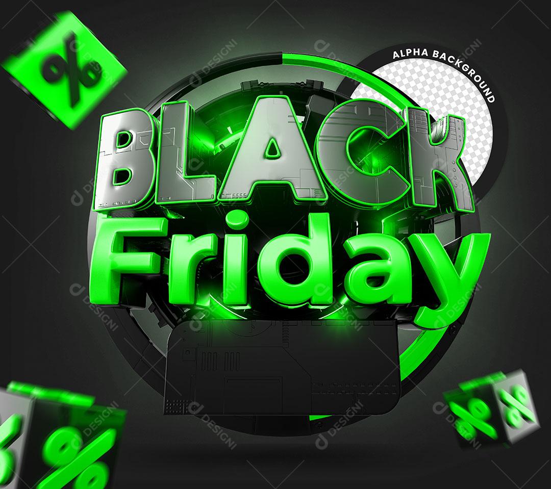 Black Friday Selo 3D Luzes Verde Para Composição PSD Editável