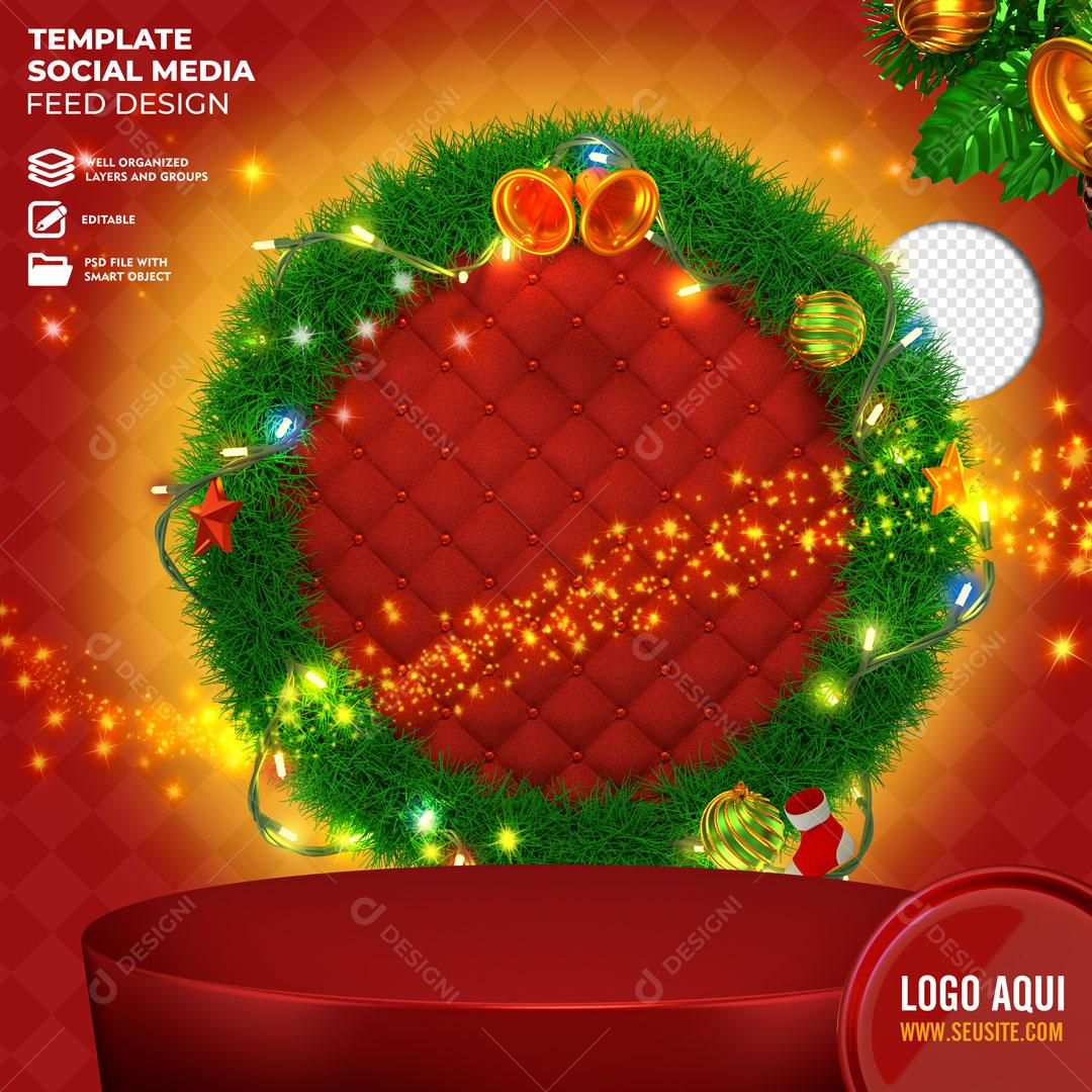 Pódio e Guirlanda de Natal Com Enfeites Elemento Natalino 3D Para Composição PSD
