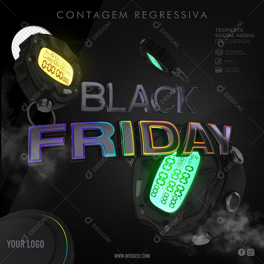 Post Feed Black Friday Contagem Regressiva Social Media PSD Editável