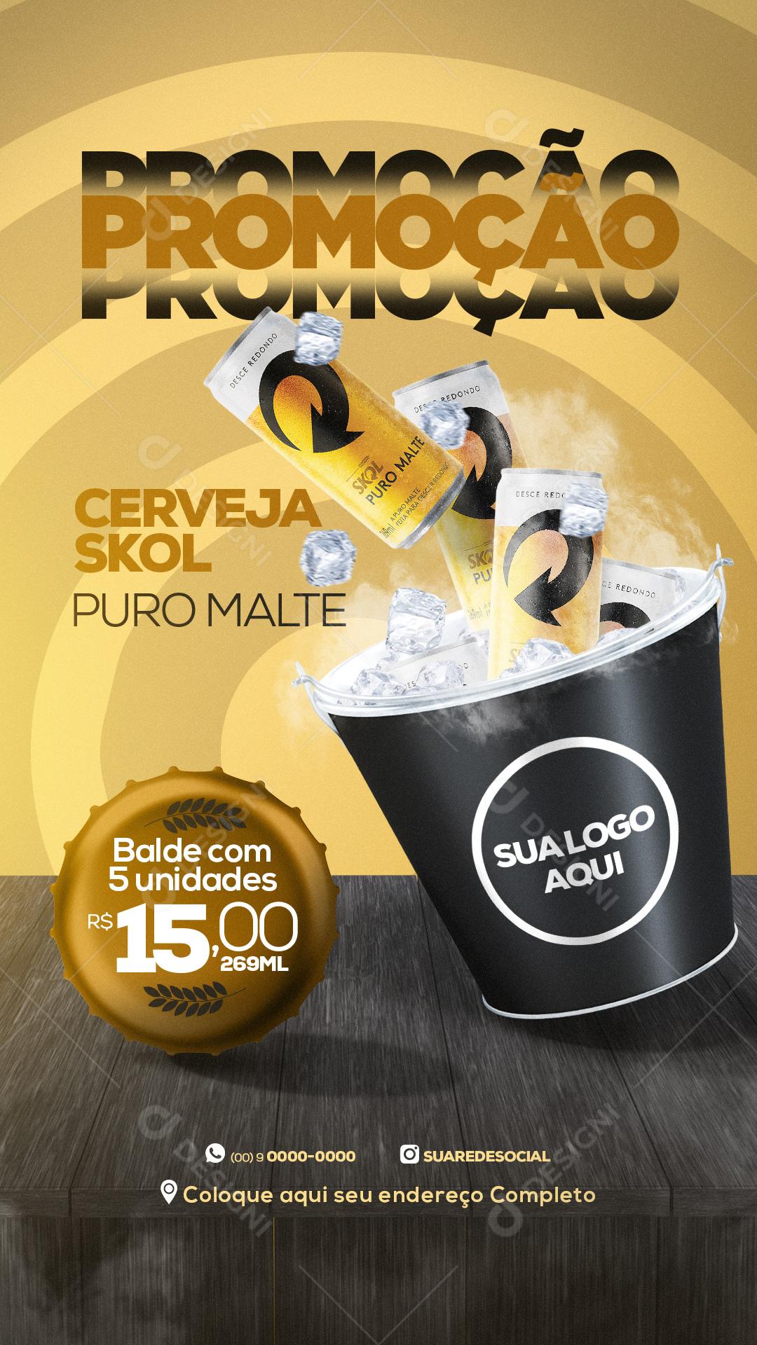 Promoção Cerveja Skol Puro malte Social Media PSD Editável