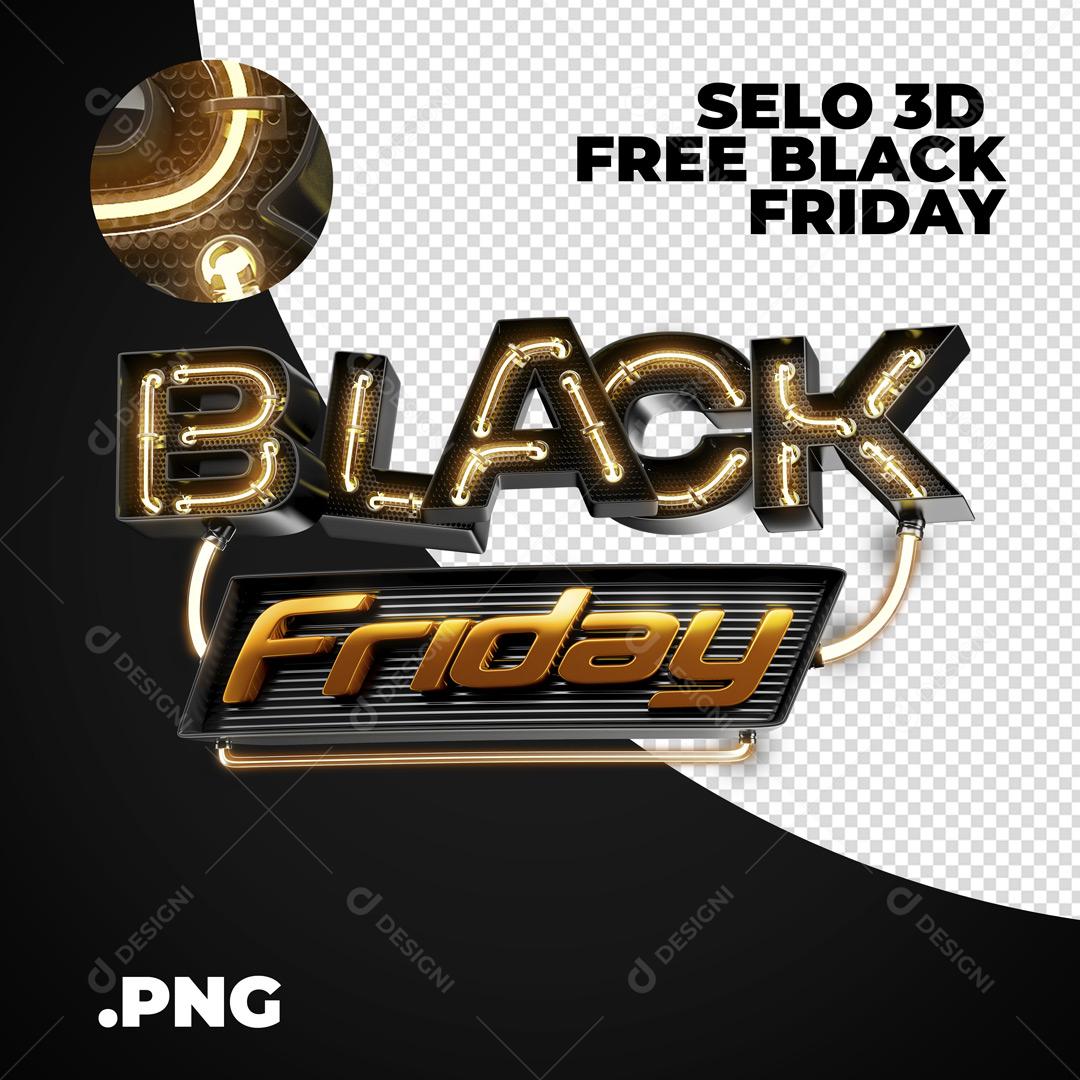 Black Friday Texto Neon Selo 3D Para Composição PNG Transparente