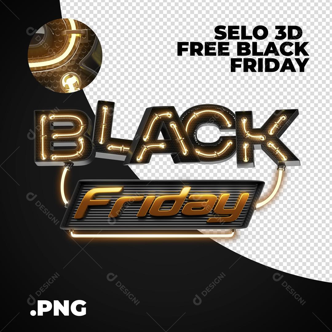 Black Friday Texto Neon Selo 3D Para Composição PNG Transparente