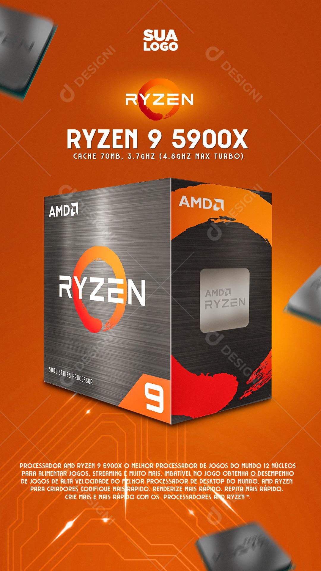 Post Story Loja Produto Eletrônico Processador Ryzen Social Media PSD Editável