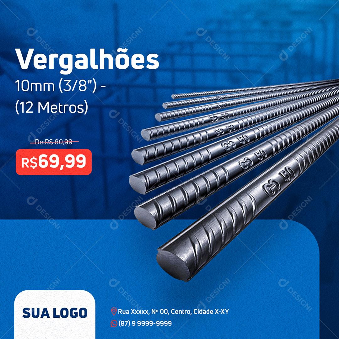 Post Feed Matérial de Construção Vergalhões Ferro Social Media PSD Editável