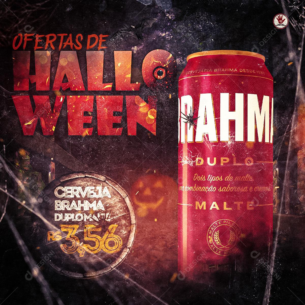 Post Feed Distribuidora Ofertas de Halloween Cerveja Brahma Social Media PSD Editável
