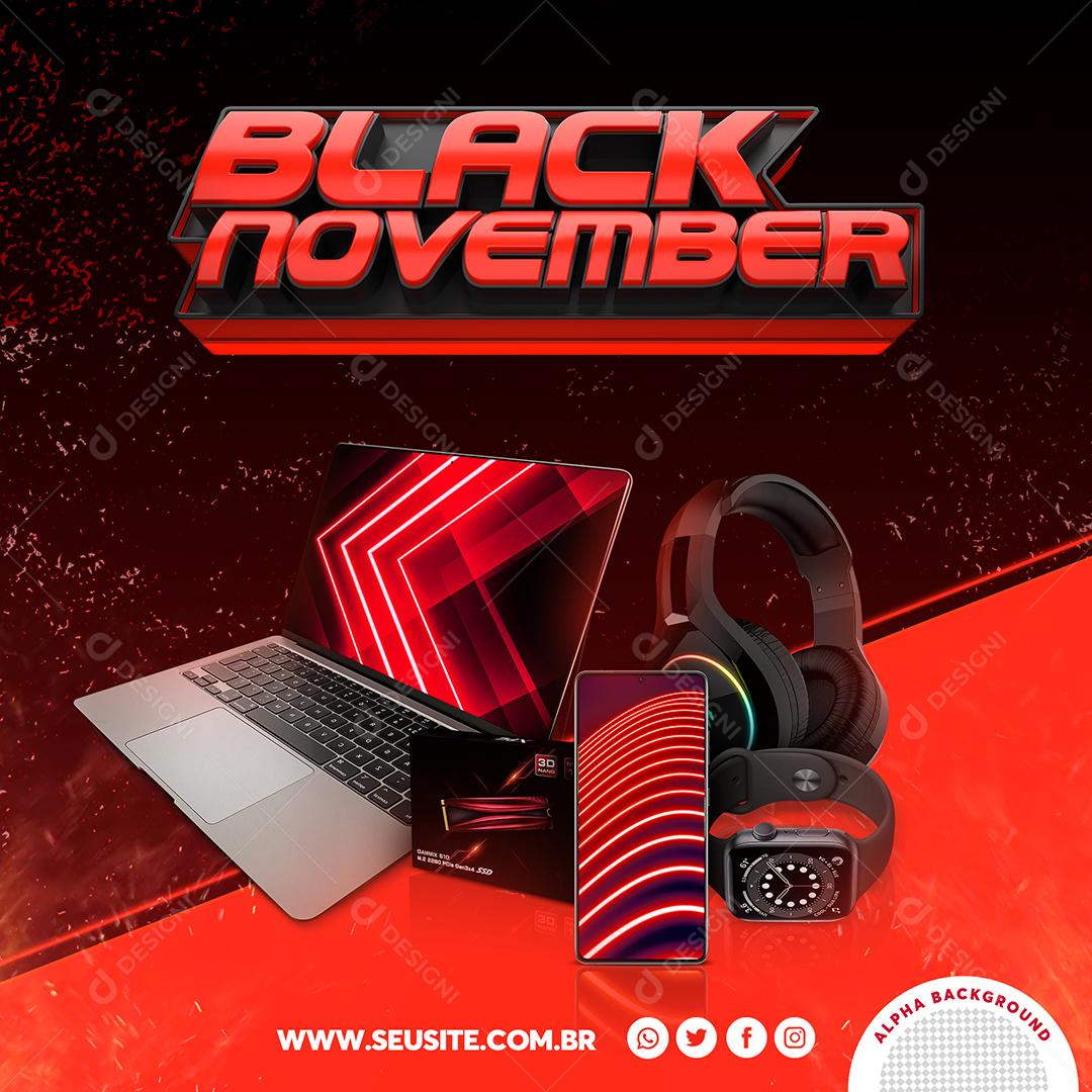 Post Feed Loja Black November Produtos Eletronicos Social Media PSD Editável