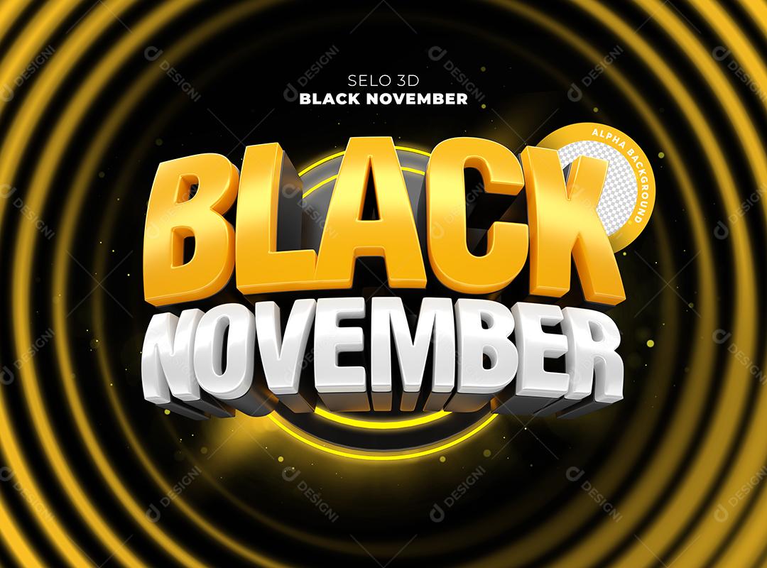 Black November Selo 3D Amarelo Para Composição PNG Transparente