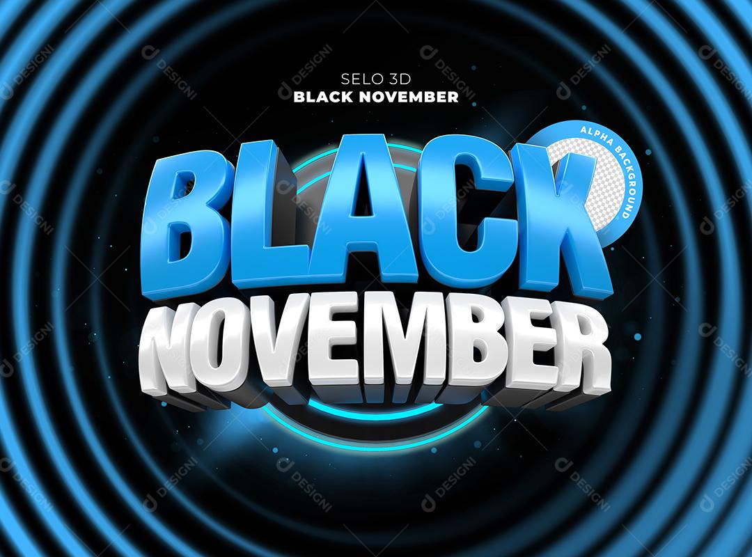 Black November Selo 3D Azul Para Composição PNG Transparente