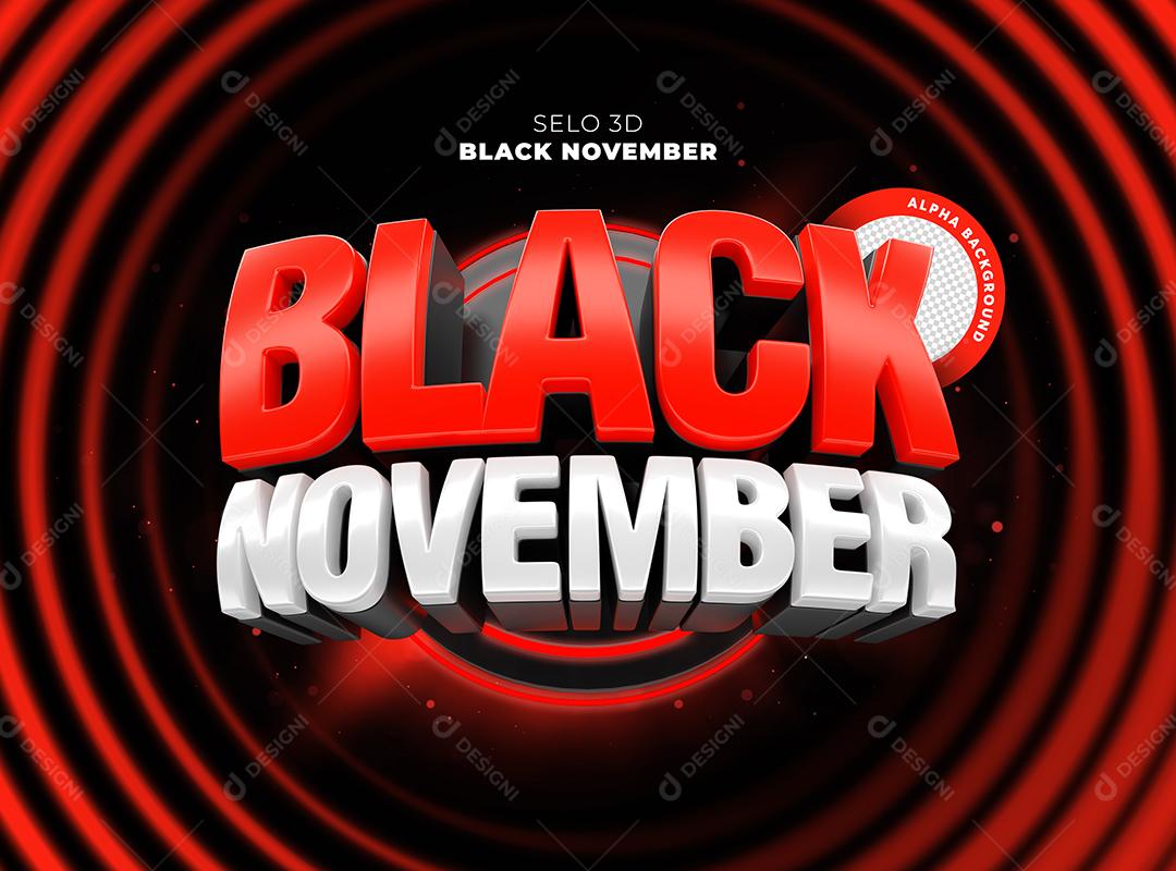 Black November Selo 3D Vermelho Para Composição PNG Transparente