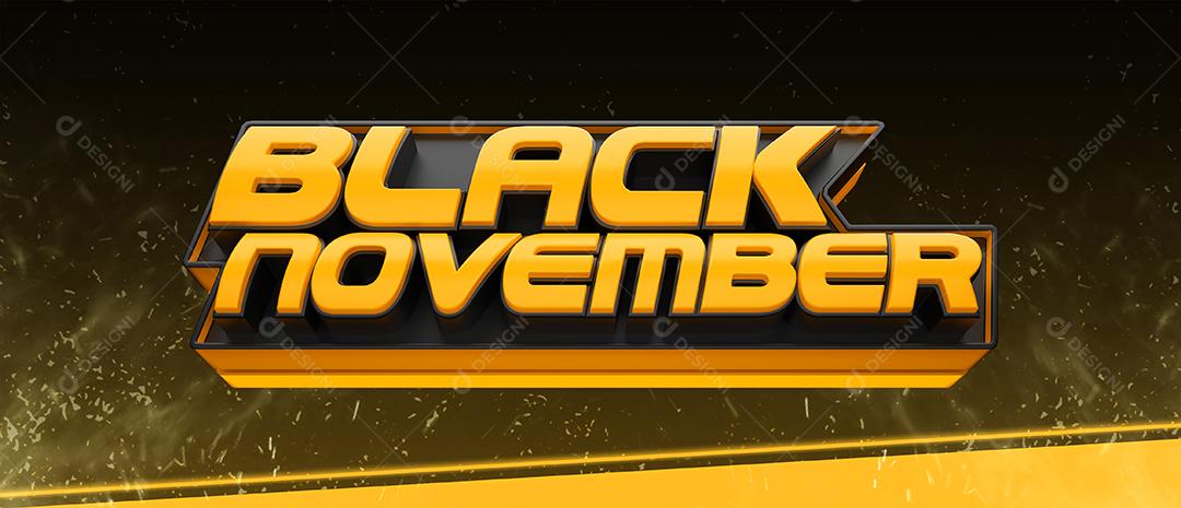Black November Selo 3D Amarelo Para Composição PNG Transparente