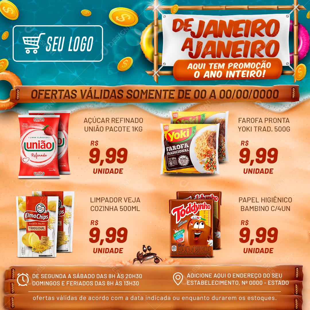 Encarte Promoção de Janeiro a Janeiro Social Media PSD Editável