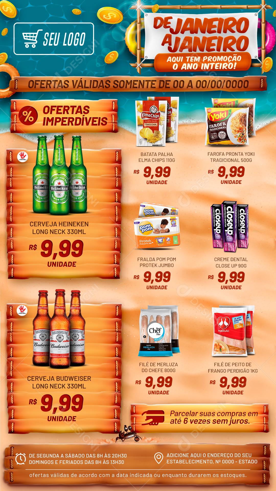 Encarte Promoção de Janeiro a Janeiro Social Media PSD Editável