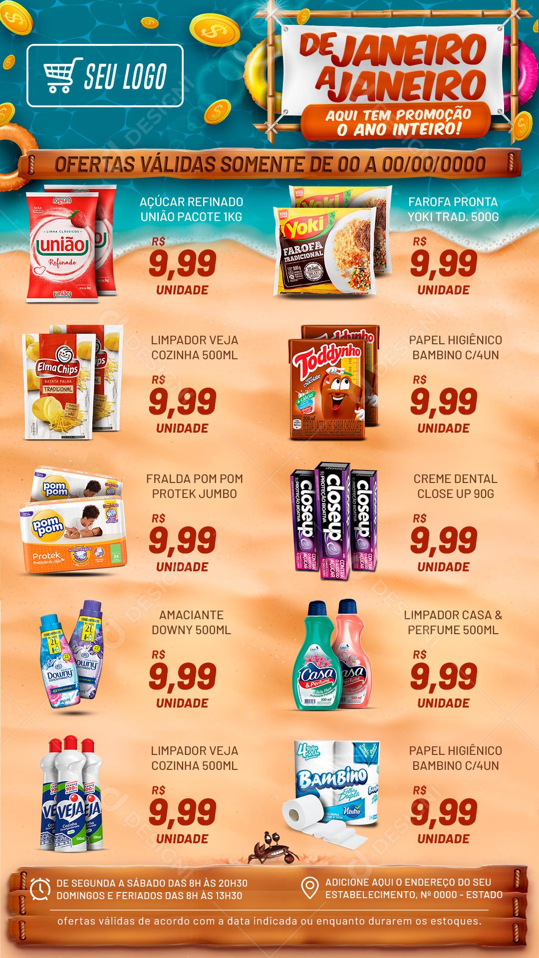 Encarte Promoção de Janeiro a Janeiro Social Media PSD Editável