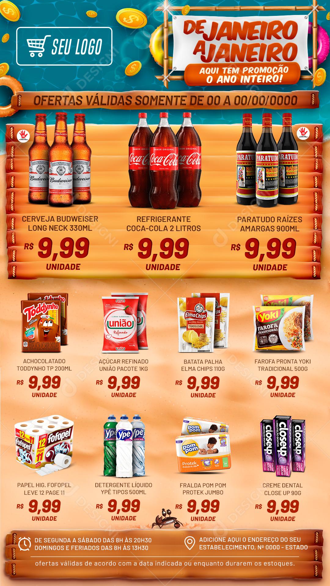 Encarte Promoção de Janeiro a Janeiro Social Media PSD Editável