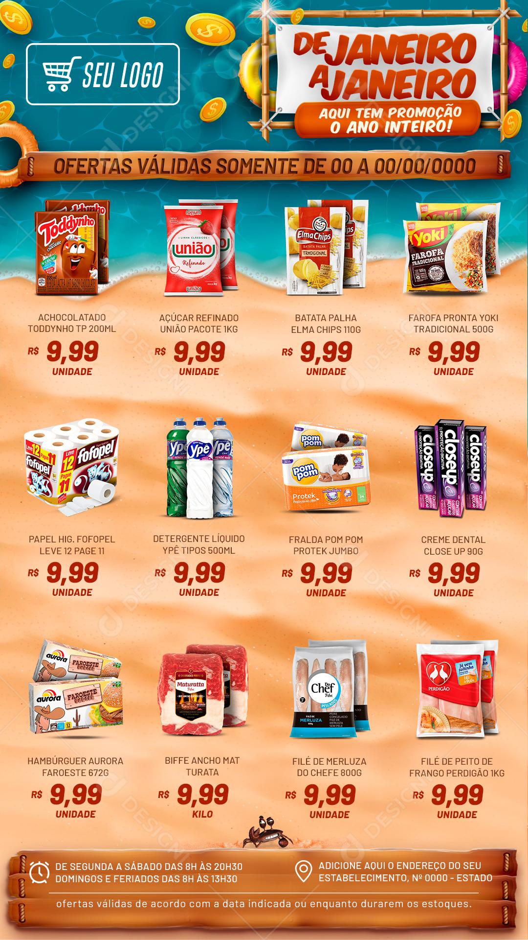 Encarte Promoção de Janeiro a Janeiro Social Media PSD Editável